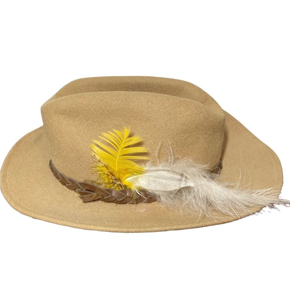 Vintage Bollman & Co Hat 100% Wool Doeskin Felt Braided Feathers USA Americana